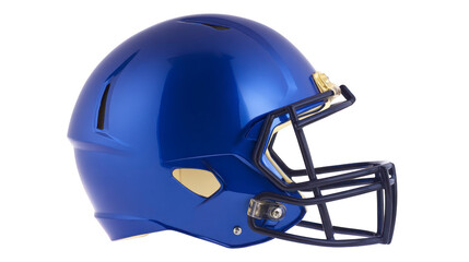 Fototapeta premium Blue football helmet protective gear shiny finish side view modern design gold accent sports equipment isolated safety athletic