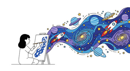 Child's boundless creativity: A cosmos unfolds from artistic expression and imagination