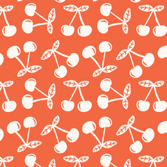 Hand drawn whimsical cherry seamless pattern illustration.Playful hand-drawn cherry seamless pattern, ideal for textile design, wallpapers, packaging, and creative projects.
