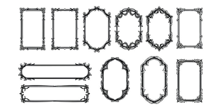 Vintage ornamental frames and borders set, elegant classic design isolated on transparent background