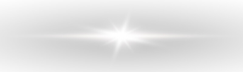 Bright white light beam crosses a dark abstract landscape. Glittering particles scatter along the glowing streaks. Futuristic digital energy effect in high intensity. PNG © Extrastock