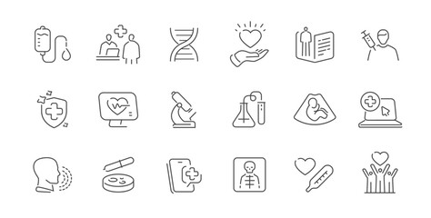 Health and medicine icon set. Hospital concept. Treatment, healthcare, clinic signs and symbols