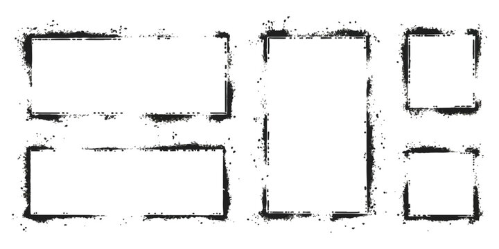 Grunge ink splatter frame borders and shapes for modern design isolated on transparent background