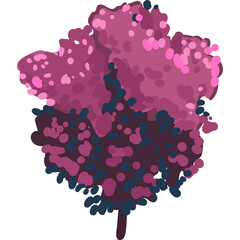 Stylized Abstract Tree Shape With Pink and Blue Hues and A Transparent Background Full Of Small Dots Representing Leaves