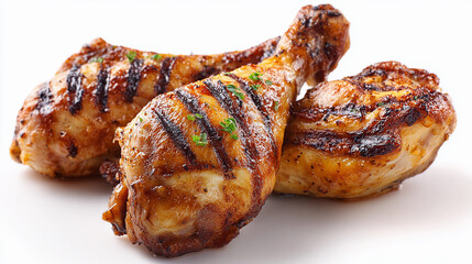 grilled chicken drumsticks with barbecue seasoning on a white background