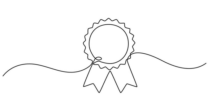 Video. Continuous editable line drawing of winner's award. Insignia. Concept of victory, professional badge of honor, certificates. Animation on white background. 4K.