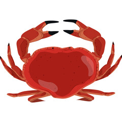 Pixel Art Red Crab With Claws Raised Against Transparent Background Detailed Shell Texture and Black Claw Tips Seafood Illustration