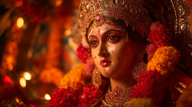 portrait of durga goddess at temple 