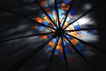 Stained Glass Dome Interior With Sunlight Filtering Through Colorful Mosaic. Architectural Detail Ideal For Religion, Art, Or Historic Visual Themes