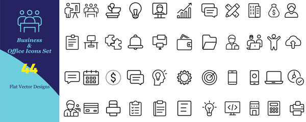 Business and Office Icon Set – Modern Corporate Symbols, Workflow, Management, Teamwork, Finance, Technology, Productivity, Planning, Communication, Professional Tools