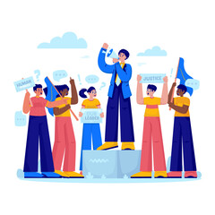 Demonstration Leader Delivering Public Speech on Podium Vector Illustration