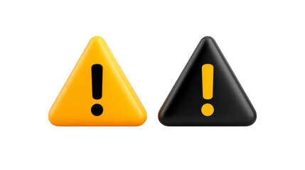 Yellow triangle warning sign with exclamation mark and black triangle caution symbol, both isolated on transparent background, representing alert, attention, and safety notification