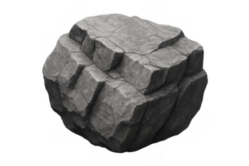 Large gray rock boulder with rough texture and cracks, sturdy stone for natural landscape design, transparent background