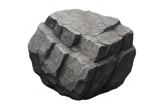 Large gray rock boulder with rough texture and cracks, sturdy stone for natural landscape design, transparent background - Powered by Adobe
