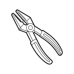 Pliers Tool Outline | Hand Tool Vector Drawing | Hardware Line Art Illustration