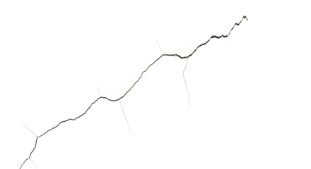 Crack on transparent background depicts damage broken split effect surface concept