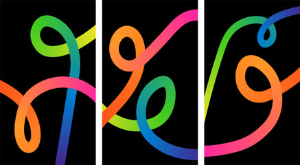 Abstract gradient colorful flowing lines on black background modern design wallpaper