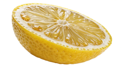 Half a ripe lemon with visible segments and texture, isolated on transparent background