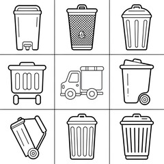 trash can icon set coloring page line art