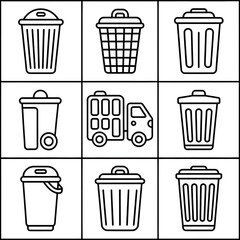 trash can icon set coloring page line art 