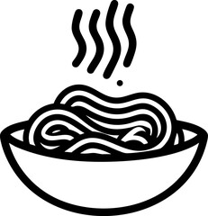 Spaghetti Bowl Vector Icon Isolated on White Background – Italian Food Symbol, Noodles Meal Sketch, Restaurant Cuisine Line Art Illustration