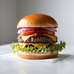 Big hamburger on white background