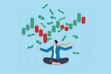 Investment trader make profit earning from stock market or forex financial chart, skill or risk to make money growth or investment return, businessman make money from trading chart and graph diagram.