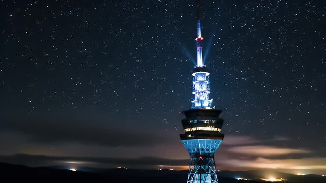Tower at night stars.