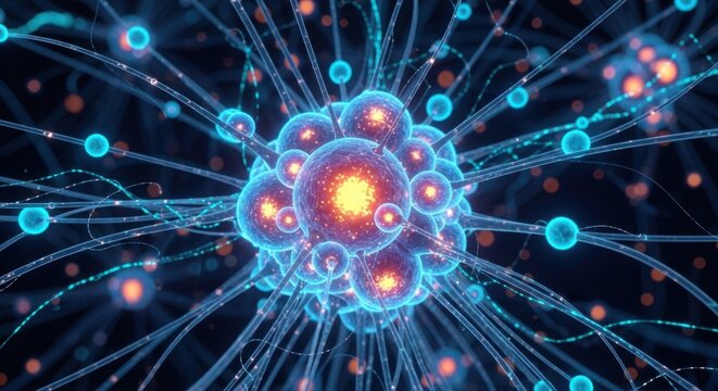 illustration of neural network connections and cellular interactions in a vibrant digital - Powered by Adobe