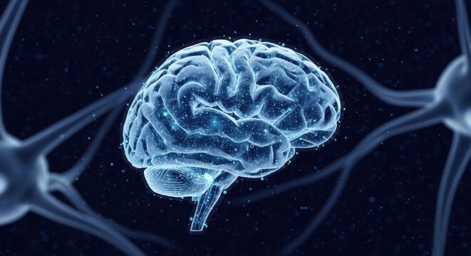 Digital illustration of a human brain with neural connections highlighting neural activity and