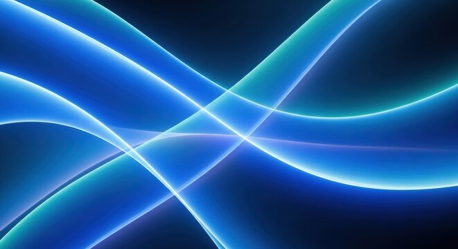 Abstract blue and green light waves intertwining in a dynamic digital design for modern backgrounds