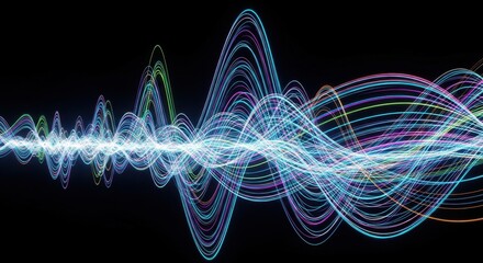 Vivid Digital Sound Waves Displaying Spectrum of Light and Color in a Futuristic Visual