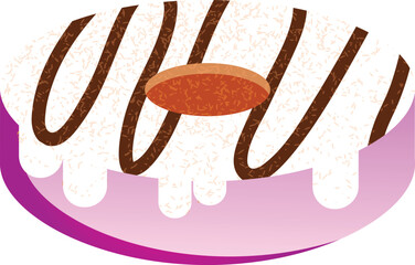 White Glazed Donut With Stripes Vector Bakery Dessert Illustration Delicious Sweet Doughnut Cake Snack Food Design Pink Background Graphic Object Isolate