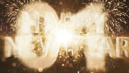 New Year Countdown with Golden Numbers and Fireworks.