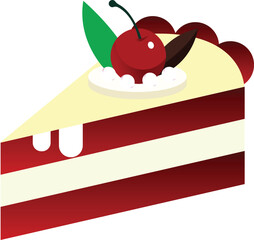 Slice Of Cake Vector Cream Dessert Illustration Delicious Sweet Pie Food Design Red Background Graphic Object Isolate Portion Piece Bakery Yummy