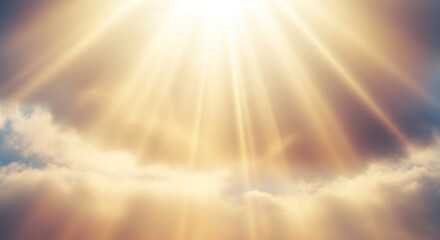 Golden Sunlight Bursting Through Cumulus Clouds with Dramatic Sky, and Heavenly Scenery.