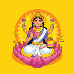 Goddess Lakshmi Sitting on Lotus for Dhanteras