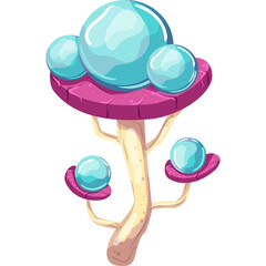 Whimsical Pixel Art Tree With Cyan Bubbles On Purple Platforms Set Against A White Background