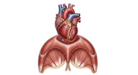 Anatomical Illustration of the Human Heart and Diaphragm.