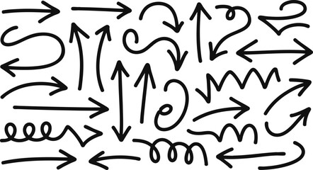 Hand-Drawn Arrows Vector Set Isolated on White Background – Doodle Directional Lines, Sketch Arrows Collection for Presentation and Creative Design