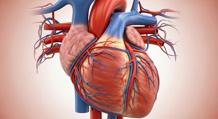 Detailed 3D Rendering of the Human Heart with Arteries and Veins.