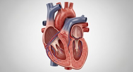 Detailed Anatomical Model of the Human Heart Showing Chambers and Valves.
