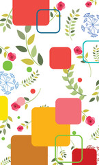 Colorful Seamless Pattern With Flowers Leaves Squares And Circles Design Illustration Vector Graphics Textile Fabric Print Wallpaper Background Surface