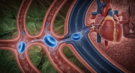 Detailed illustration of the human circulatory system with blood cells.