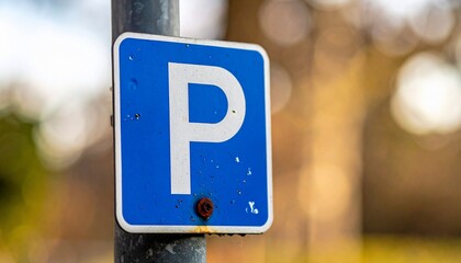 A close-up shot of a parking sign, showcasing its design and surrounding backdrop