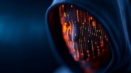 Incognito user anonymity technology concept. Incognito user hood glowing digital code face cyber anonymity technology dark environment privacy - Powered by Adobe