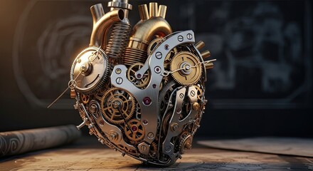 Steampunk Heart - Intricate Mechanical Design with Gears and Cogs.