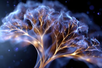 Intricate glowing tree structure showcasing vibrant neural patterns in dark background