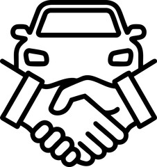 Car deal handshake icon – business agreement vector illustration symbolizing partnership, automotive sales, contract, and trade success.