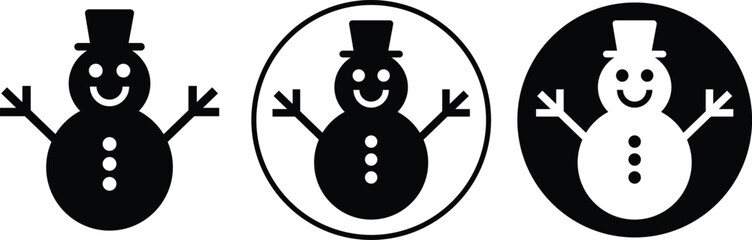 Snowman flat icons set. Featuring cute winter holiday character perfect for Christmas, festive decoration, seasonal designs, celebration, joyful cold weather theme isolated on transparent background.